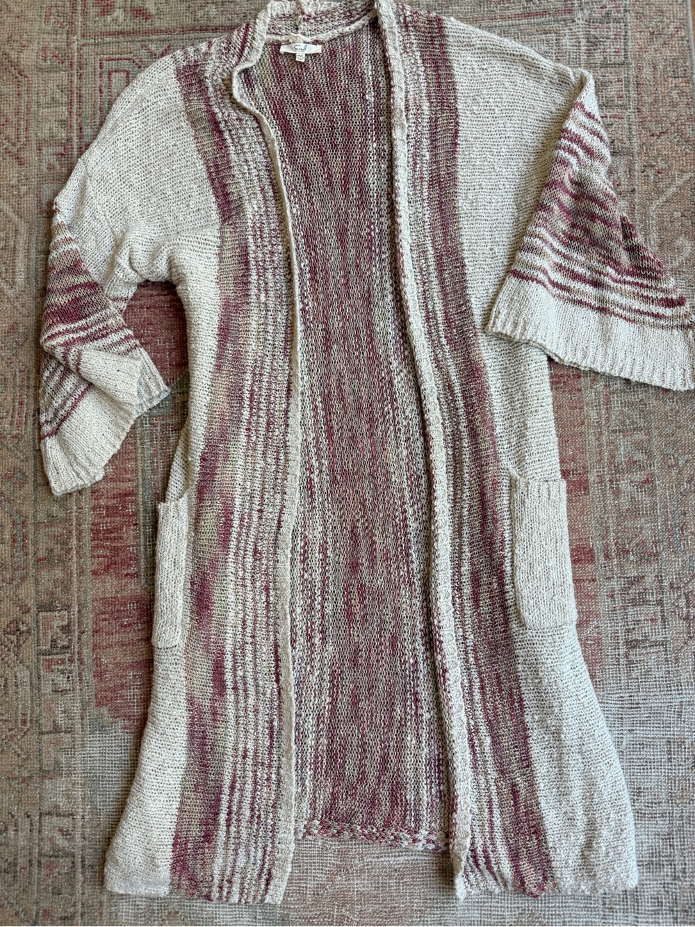 easel Cream & Mauve Striped Open-Front Cardigan